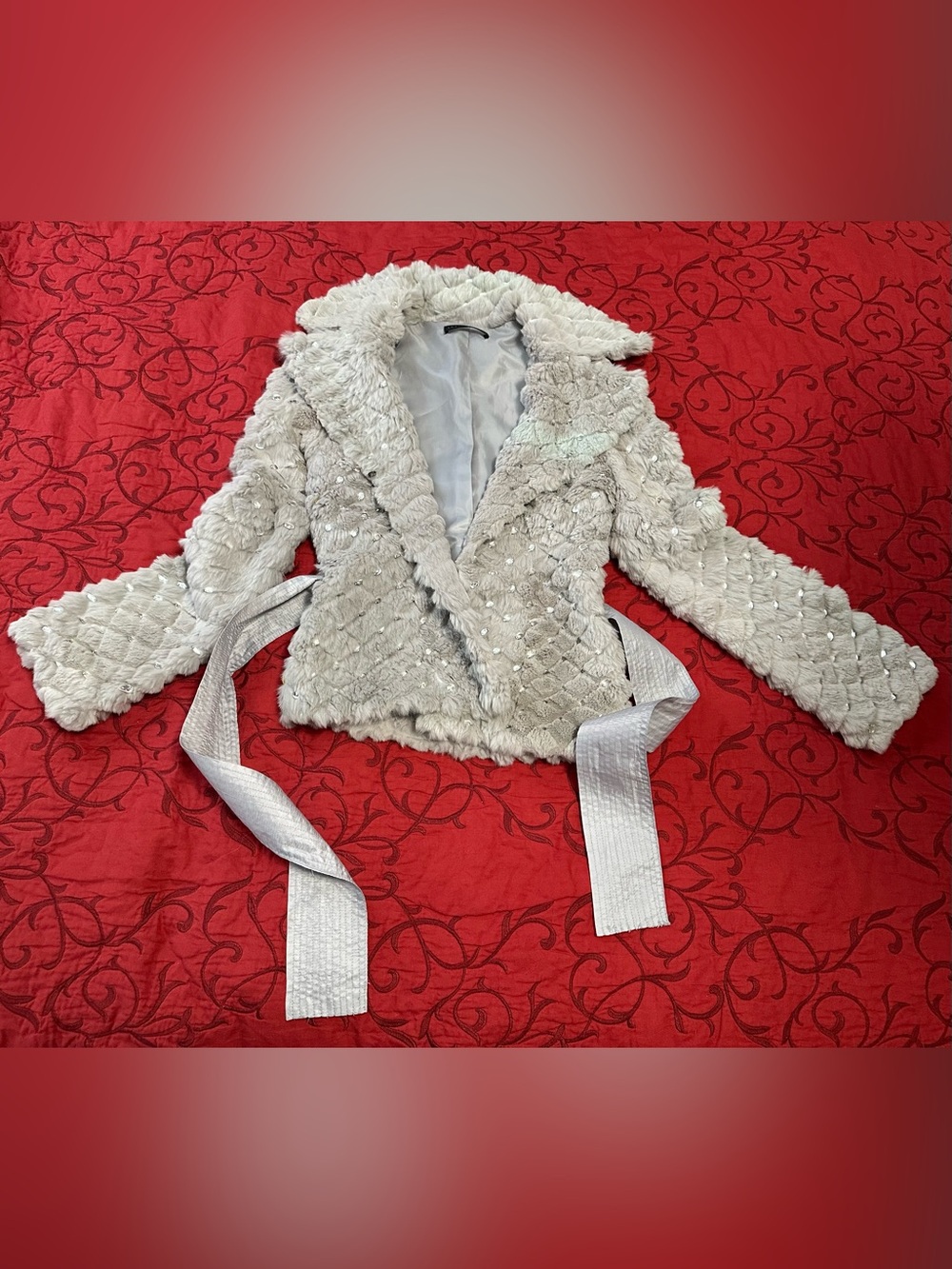 Sheri Bodell Silver Natural Rabbit Fur Belted Teddy Jacket - Picture 2 of 11
